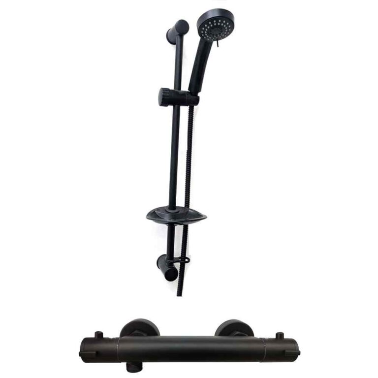 Home / Showers / Cosmos Round Thermostatic Bar Mixer Shower with Shower Kit Matt Black